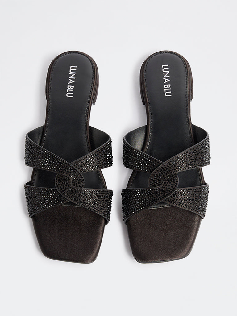 LUNA BLU Black Embellished Sandals