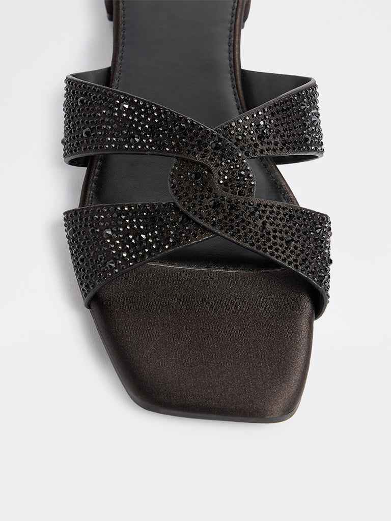 LUNA BLU Black Embellished Sandals