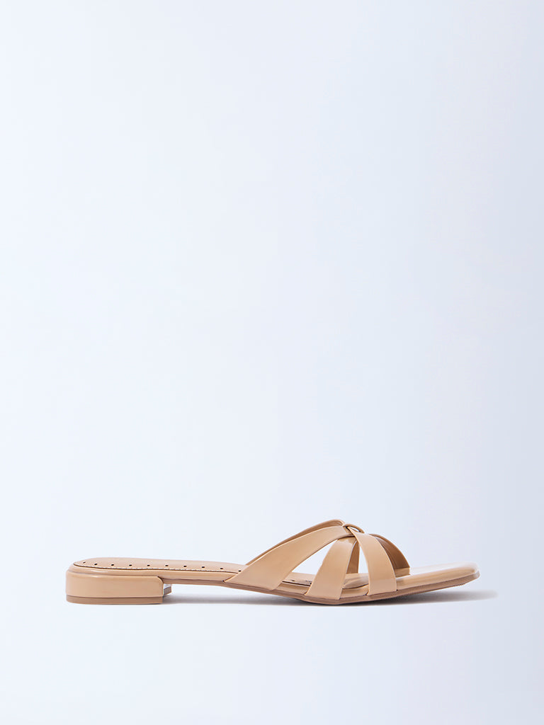 LUNA BLU Beige Multi-Strap Slides