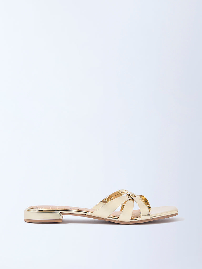 LUNA BLU Gold Multi-Strap Slides