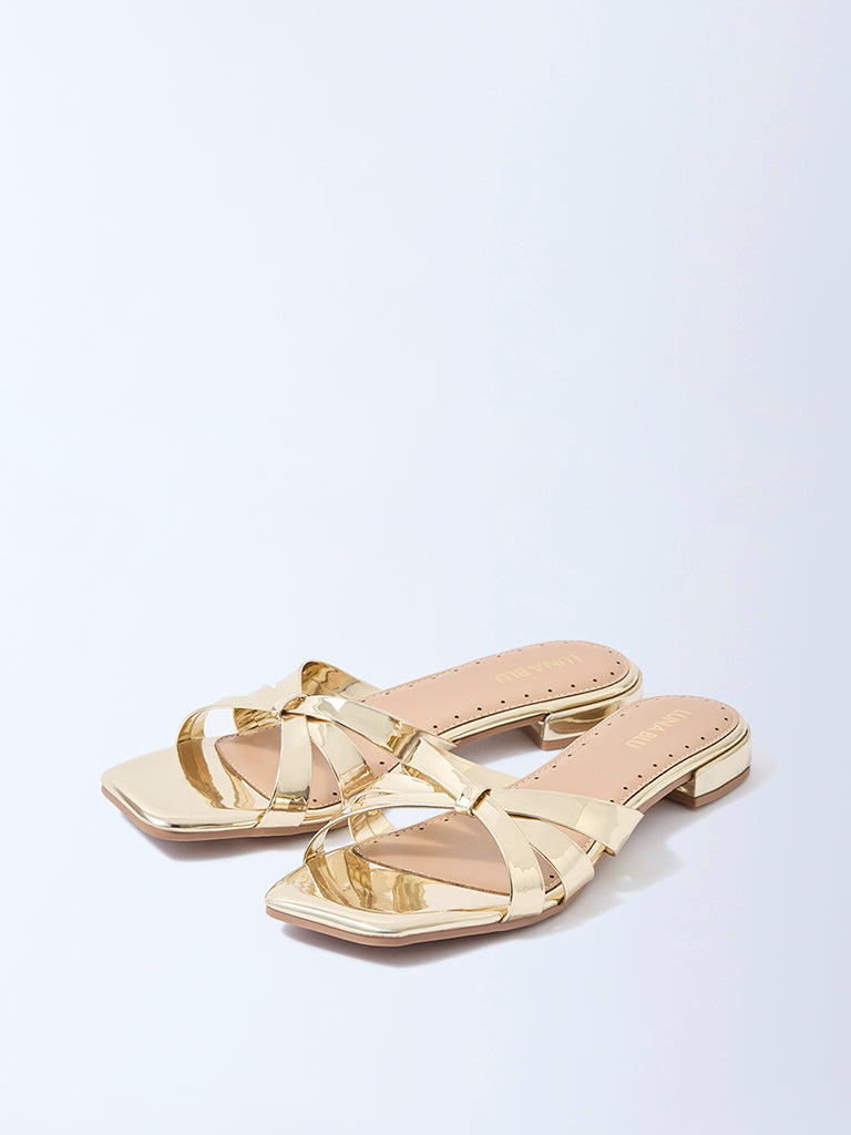 LUNA BLU Gold Multi-Strap Slides