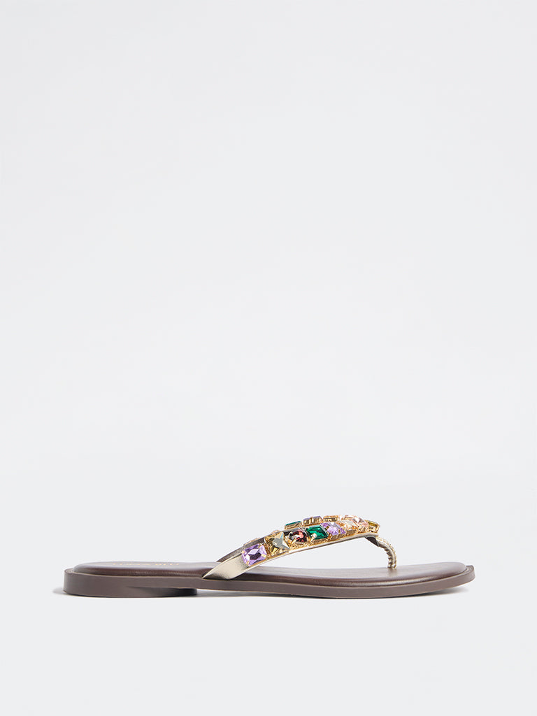 LUNA BLU Brown Embellished Sandals