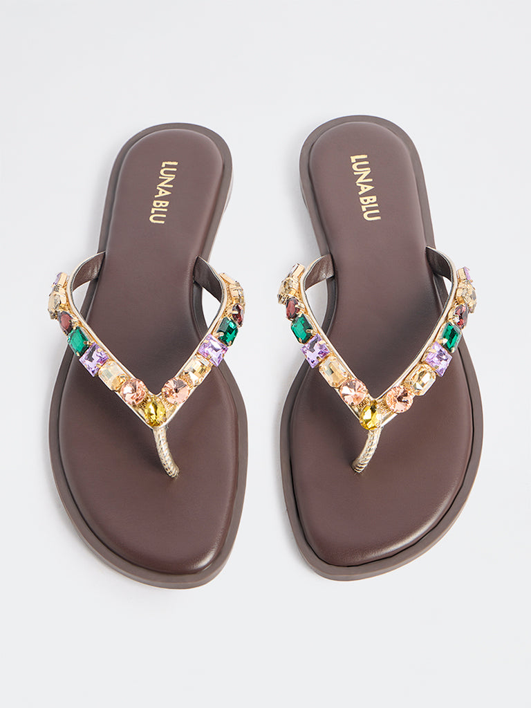 LUNA BLU Brown Embellished Sandals