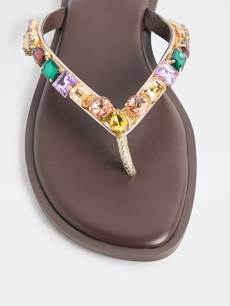 LUNA BLU Brown Embellished Sandals