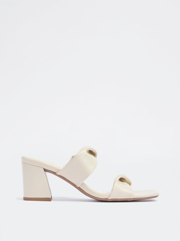 LUNA BLU Ivory Ruched Block-Heel Sandals