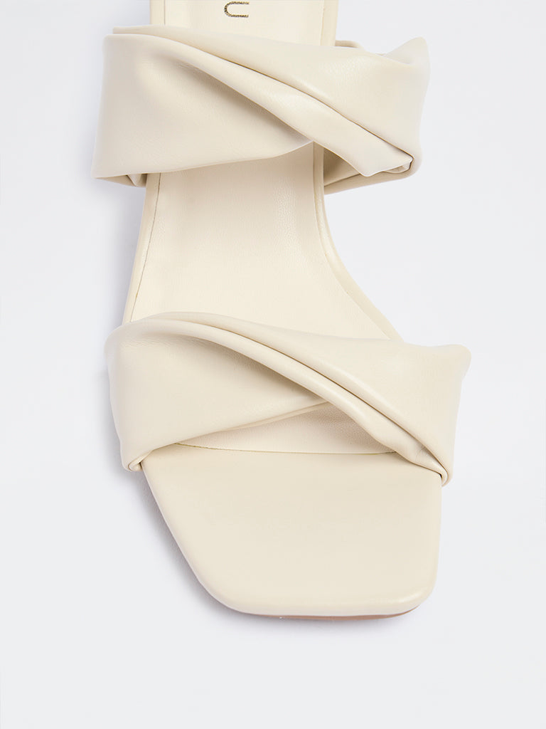 LUNA BLU Ivory Ruched Block-Heel Sandals