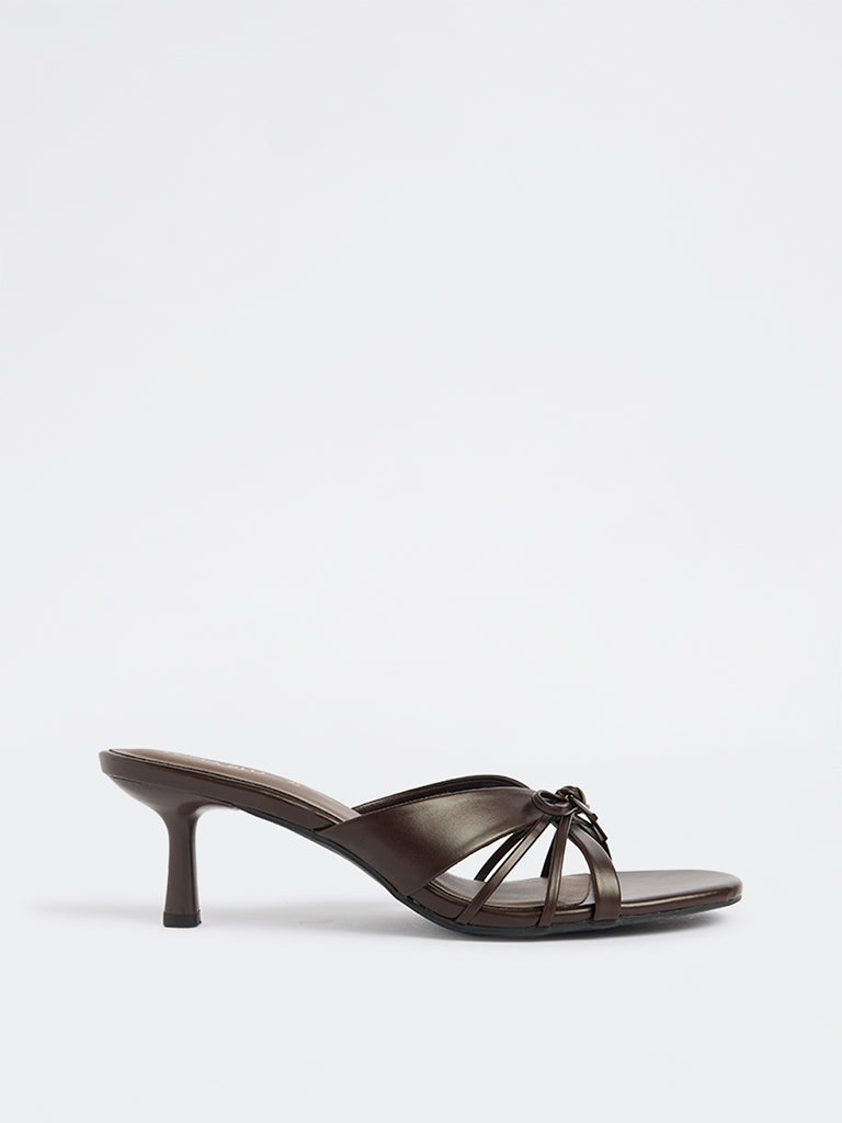 LUNA BLU Brown Multi-Strap Bow-Detail Heel-Sandals