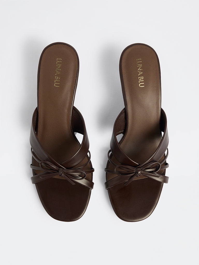 LUNA BLU Brown Multi-Strap Bow-Detail Heel-Sandals