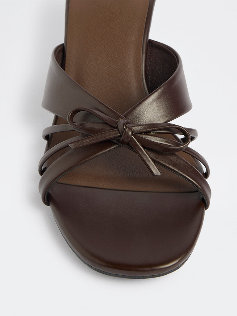 LUNA BLU Brown Multi-Strap Bow-Detail Heel-Sandals