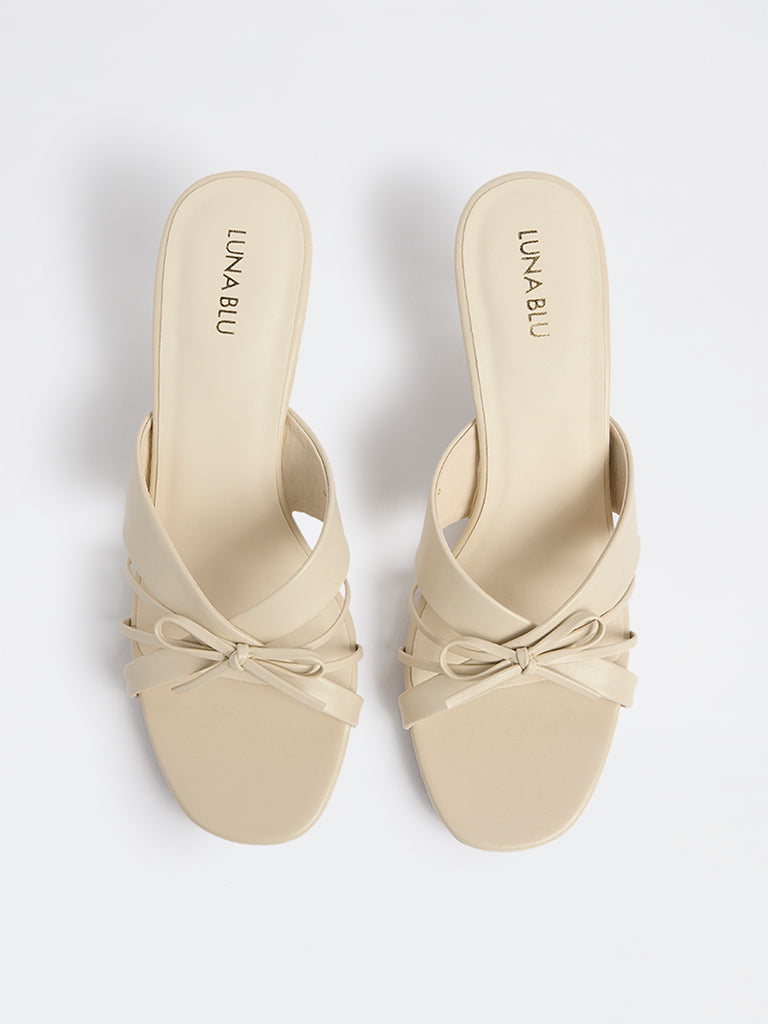 LUNA BLU Ivory Multi-Strap Bow-Detail Heel-Sandals