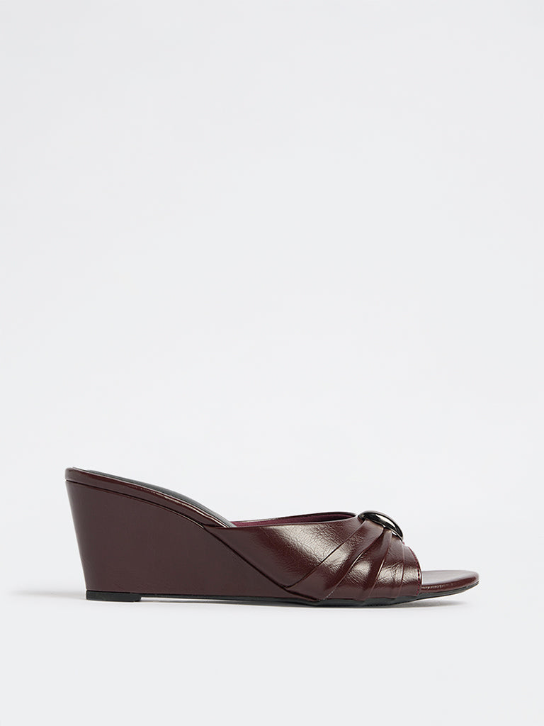 LUNA BLU Burgundy Metallic Design Wedge Sandals