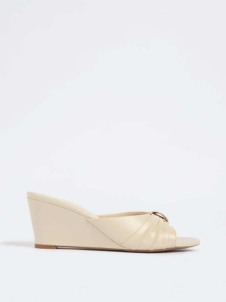 LUNA BLU Ivory Ruched Wedge-Heel Sandals