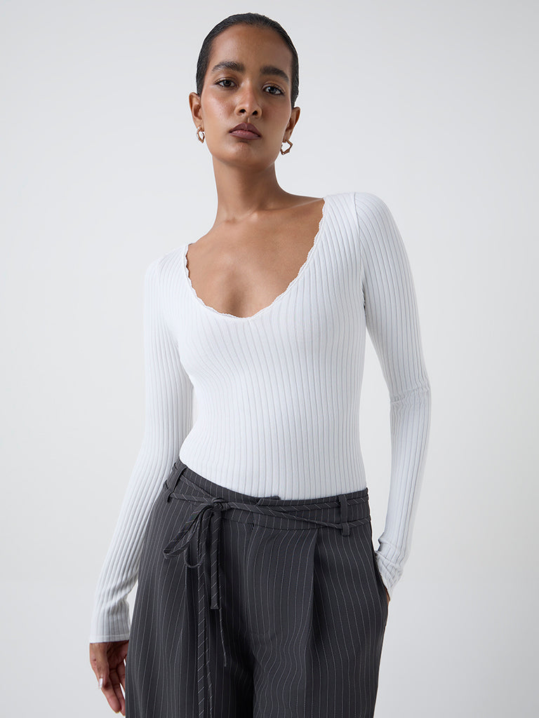 Wardrobe Off-White Ribbed-Textured Top