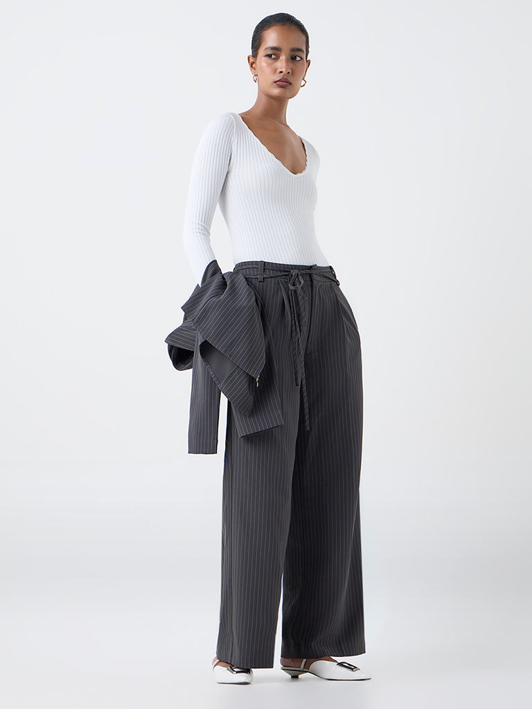 Wardrobe Off-White Ribbed-Textured Top