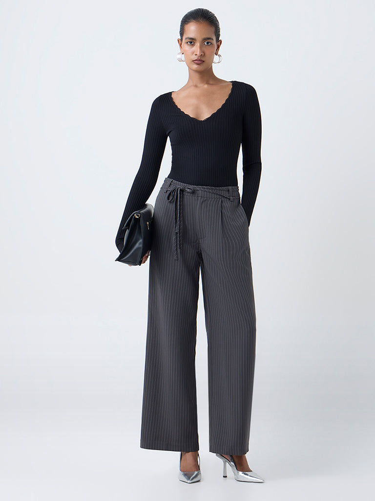 Wardrobe Black Ribbed-Textured Top