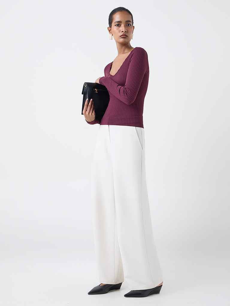 Wardrobe Plum Ribbed-Textured Top