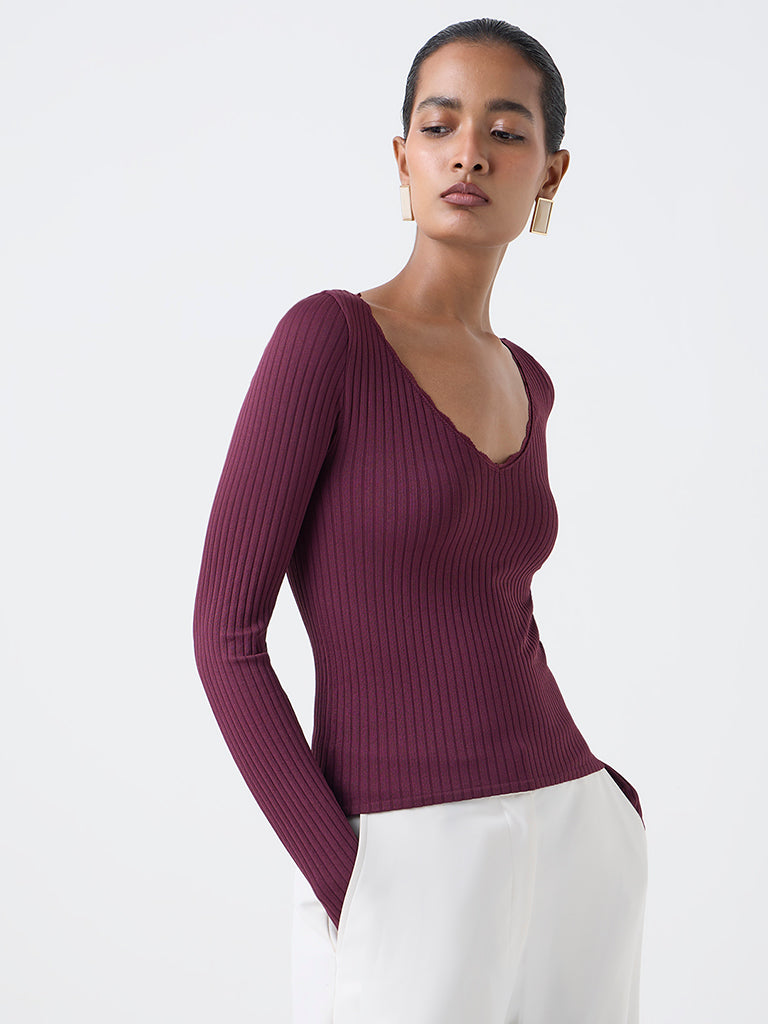 Wardrobe Plum Ribbed-Textured Top