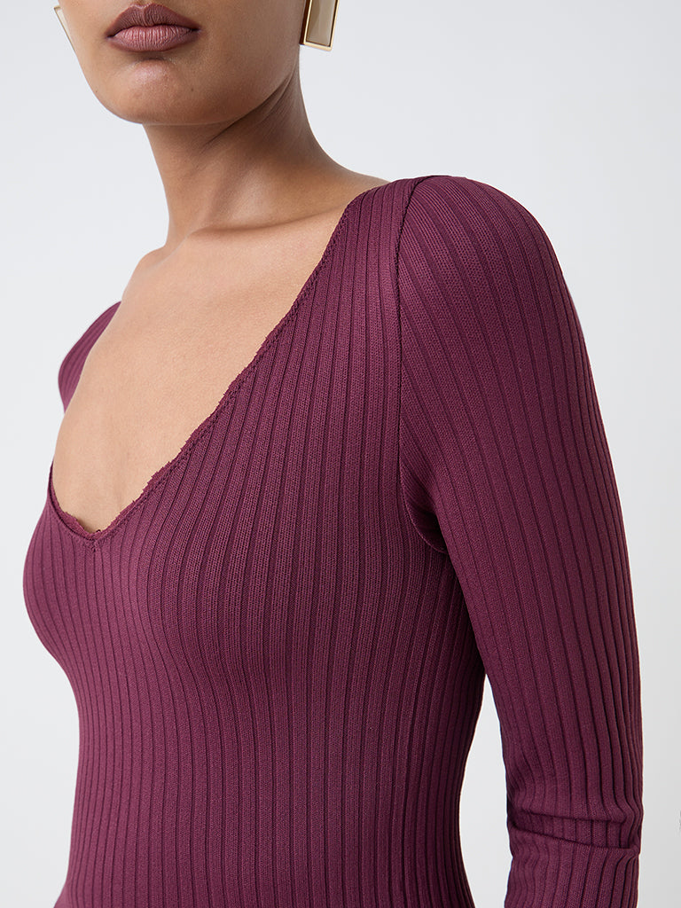 Wardrobe Plum Ribbed-Textured Top