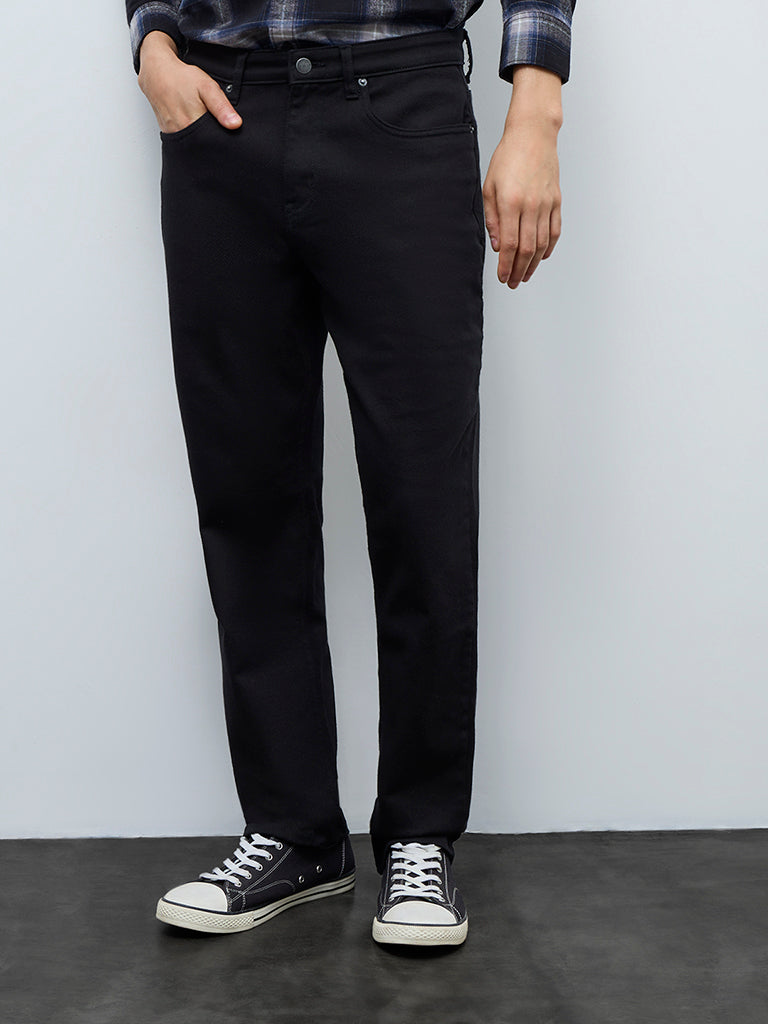 WES Casuals Black Slim-Fit Mid-Rise Jeans