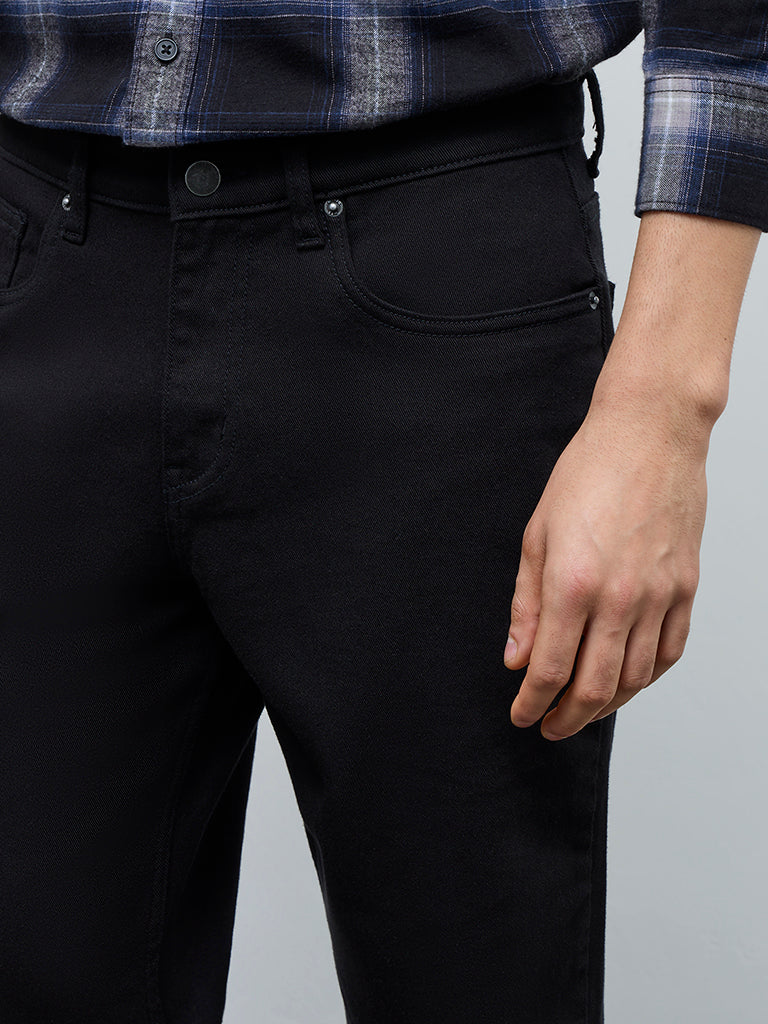 WES Casuals Black Slim-Fit Mid-Rise Jeans