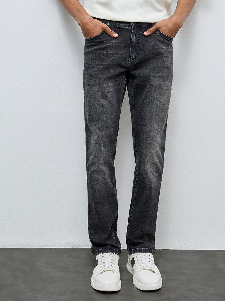 Nuon Black Faded Hendrix Slim-Fit Mid-Rise Denim Jeans