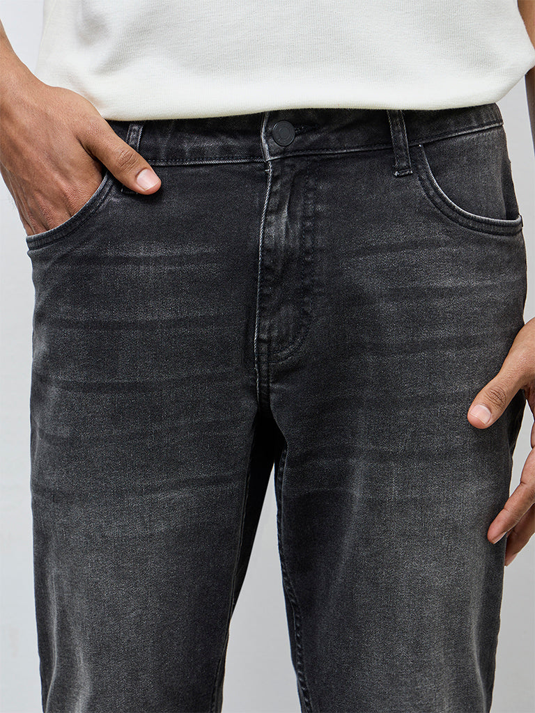 Nuon Black Faded Hendrix Slim-Fit Mid-Rise Denim Jeans