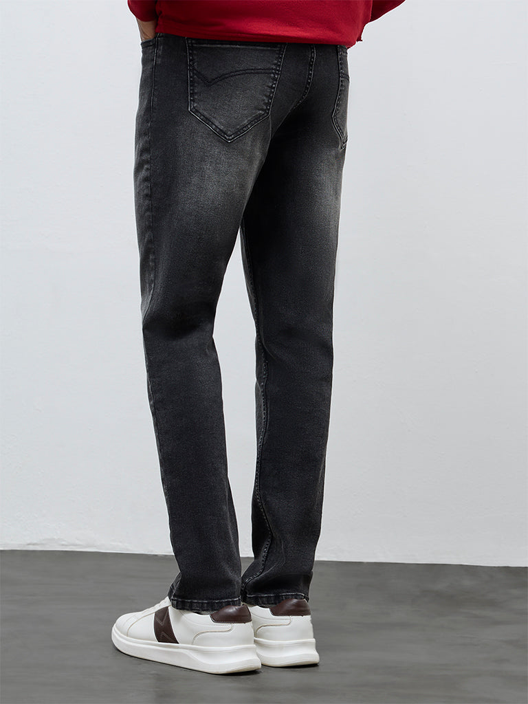 Nuon Black Faded Hendrix Slim-Fit Mid-Rise Denim Jeans