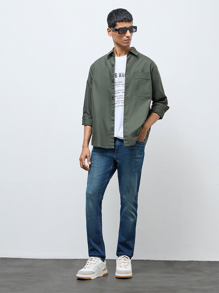 Nuon Blue Faded Hendrix Slim-Fit Mid-Rise Denim Jeans