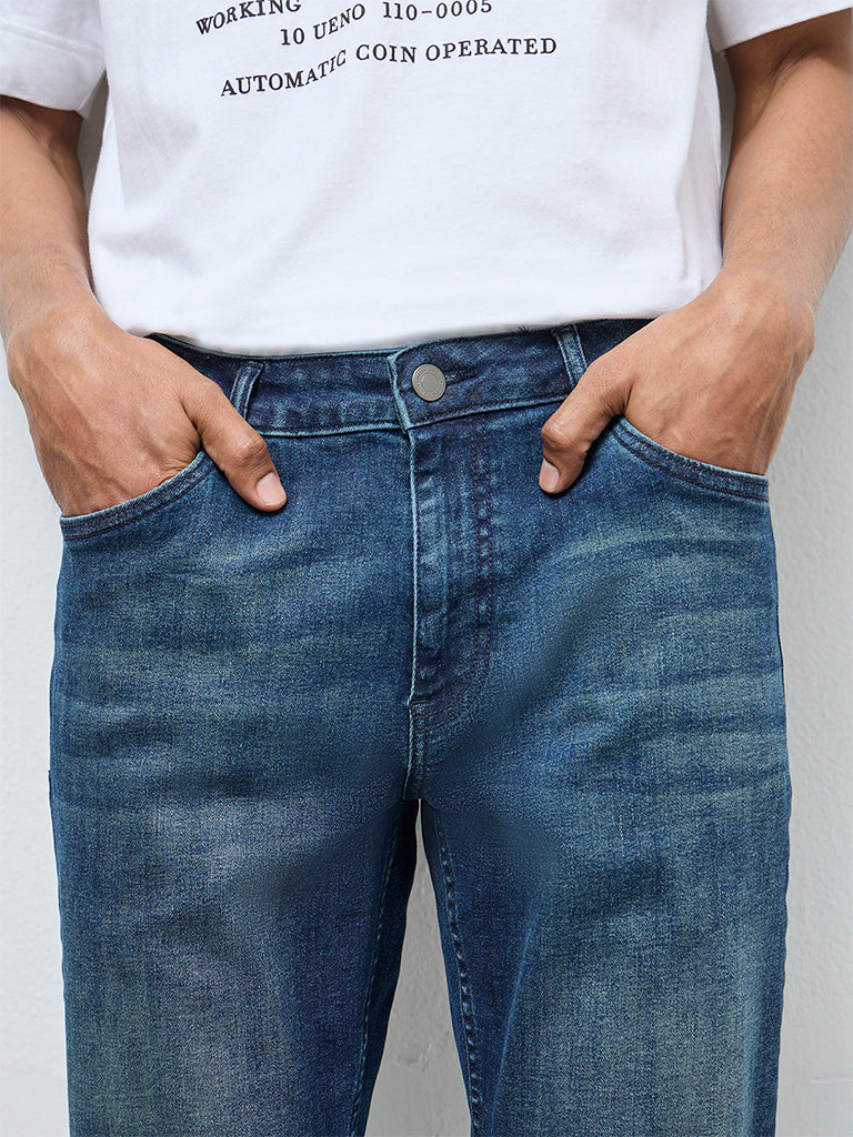 Nuon Blue Faded Hendrix Slim-Fit Mid-Rise Denim Jeans