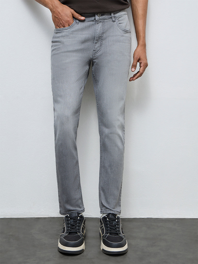 Nuon Grey Faded Rodeo Slim-Fit Mid-Rise Jeans
