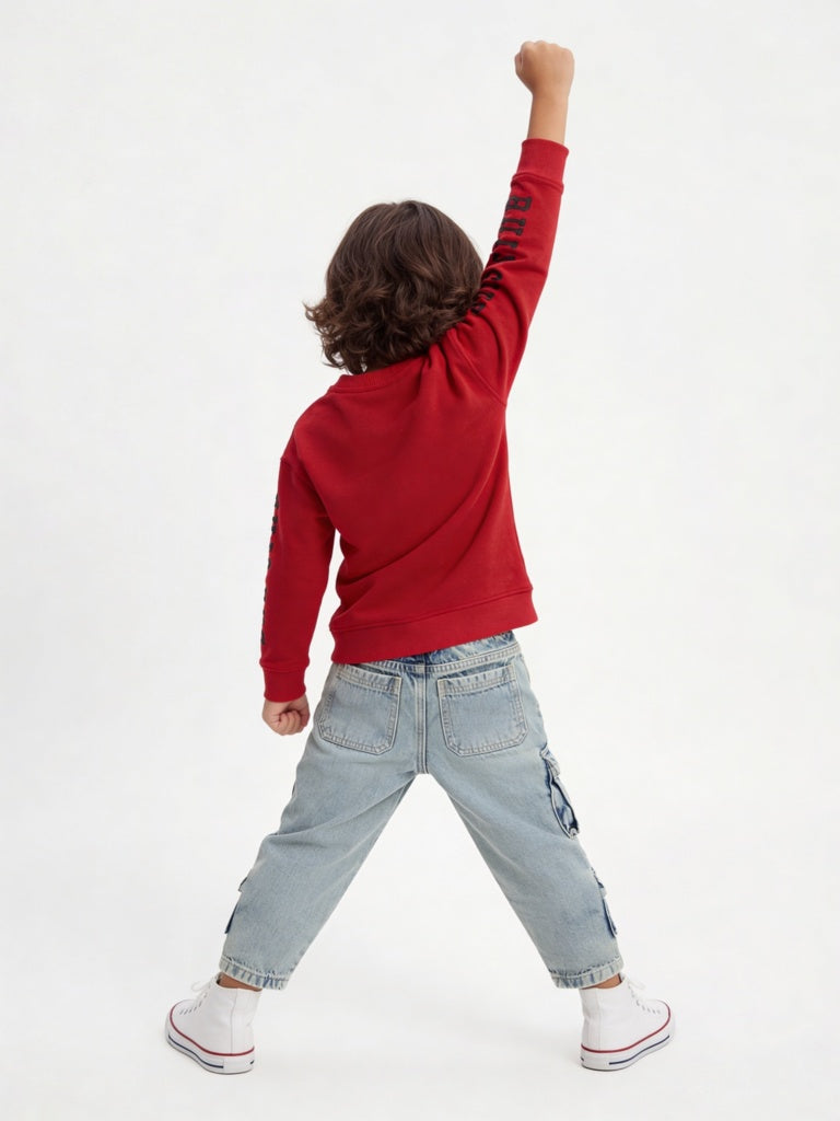 HOP Kids Boys Blue Faded Mid-Rise Cargo Jeans