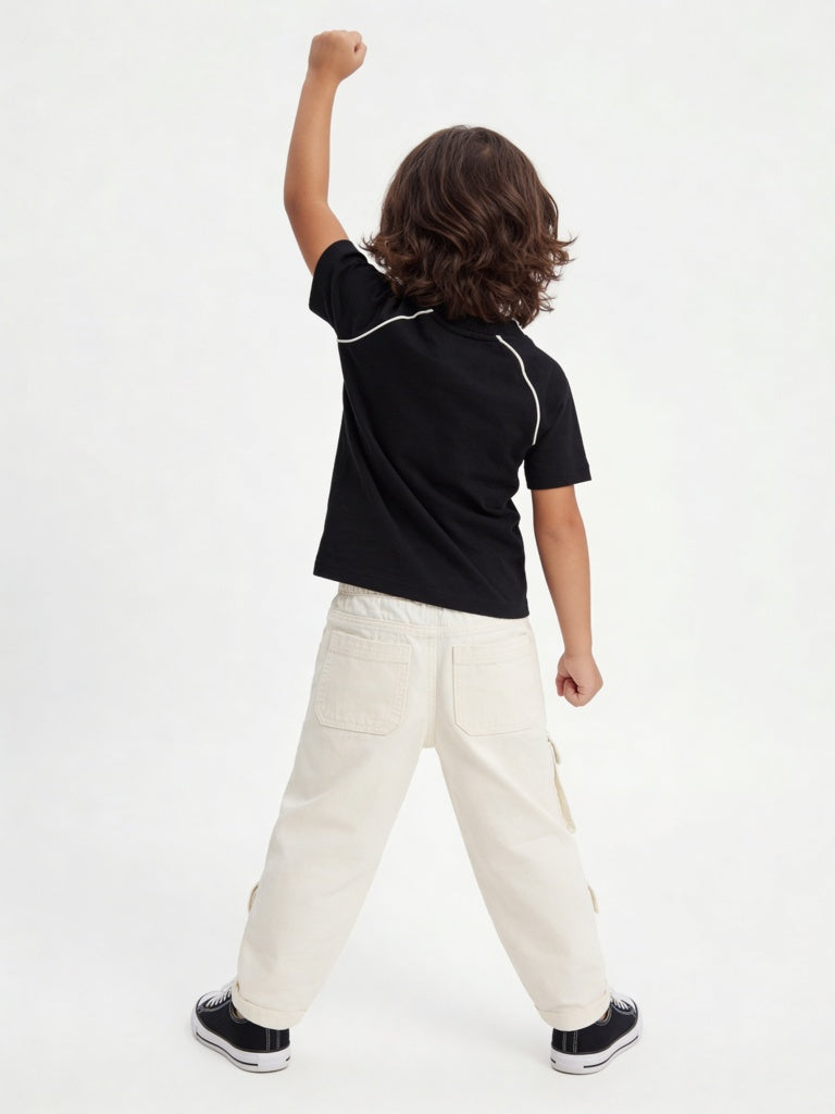 HOP Kids Boys Off-White Cargo-Style Mid-Rise Jeans