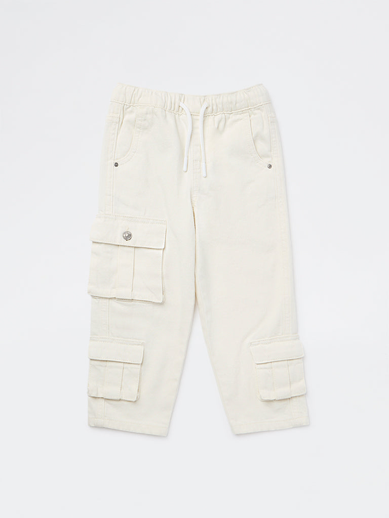 HOP Kids Boys Off-White Cargo-Style Mid-Rise Jeans