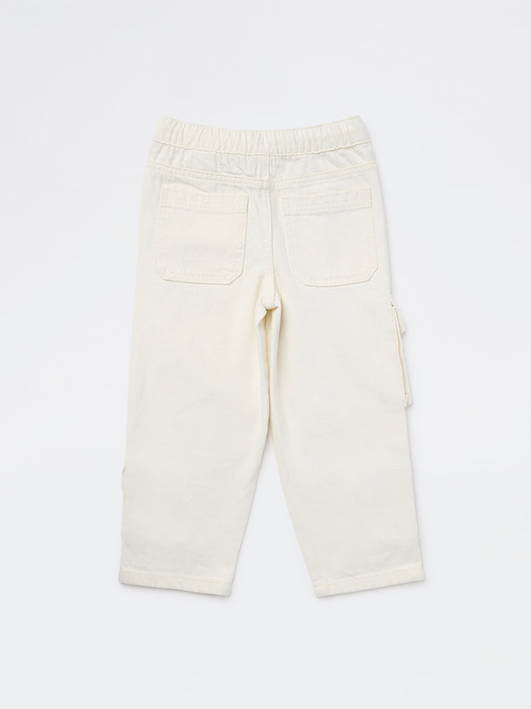 HOP Kids Boys Off-White Cargo-Style Mid-Rise Jeans