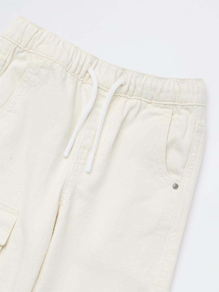 HOP Kids Boys Off-White Cargo-Style Mid-Rise Jeans