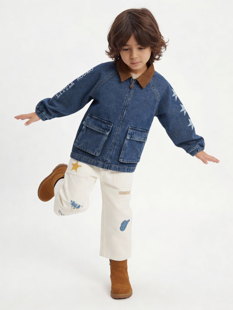 HOP Kids Boys Boys Off-White Printed Mid-Rise Jeans