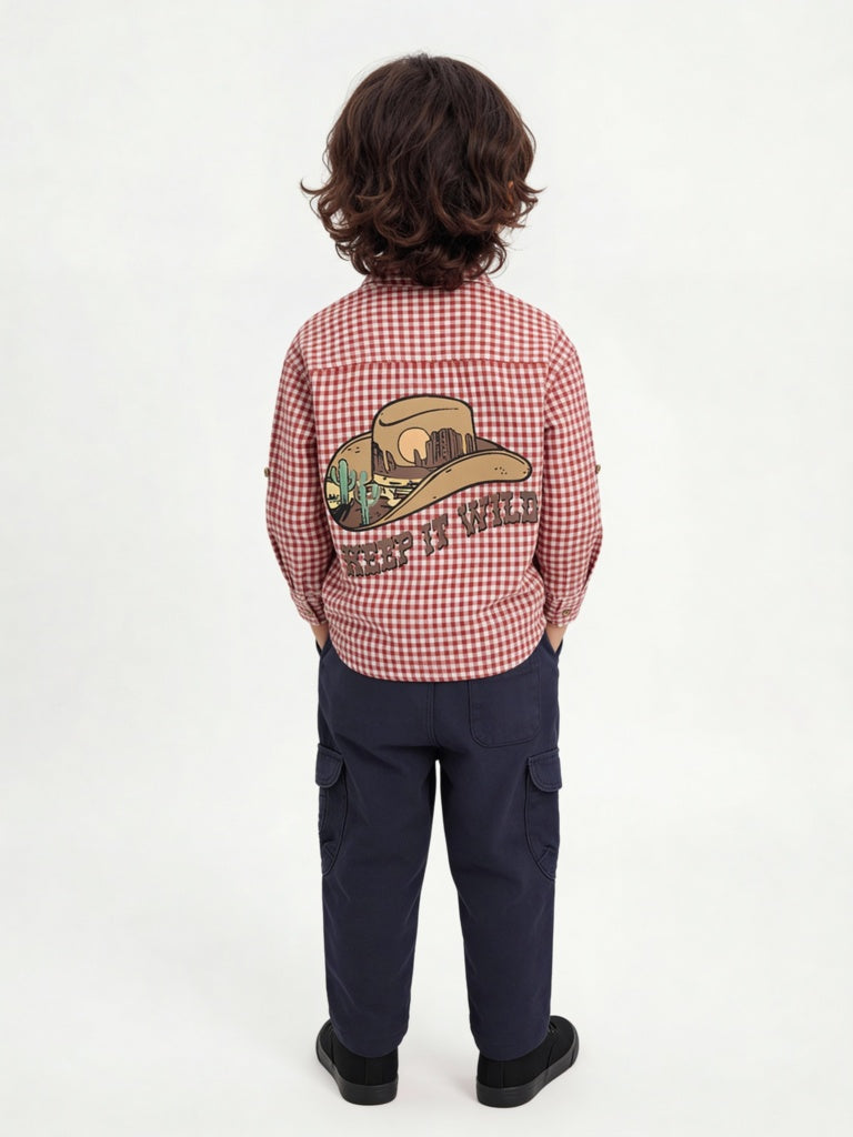 HOP Kids Boys Red Gingham Check Cotton Shirt