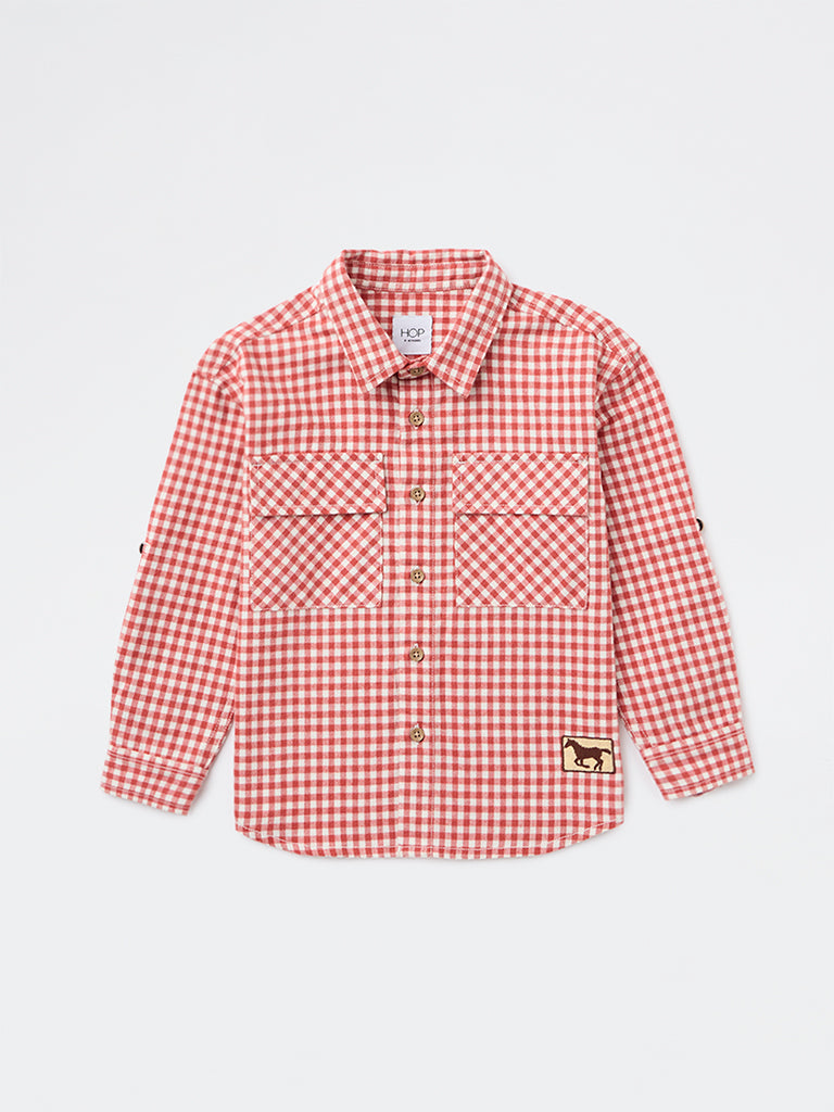 HOP Kids Boys Red Gingham Check Cotton Shirt