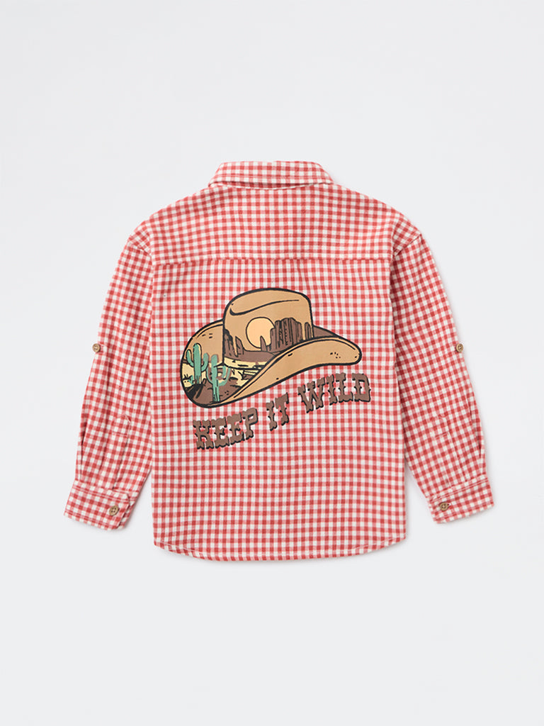 HOP Kids Boys Red Gingham Check Cotton Shirt