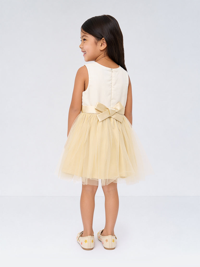 HOP Kids Girls Beige Bow-Detail Fit and Flare Dress