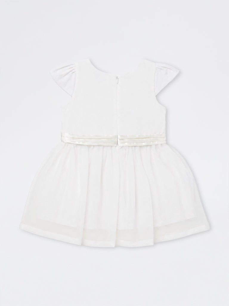HOP Kids Girls White Bow-Detail Fit and Flare Dress