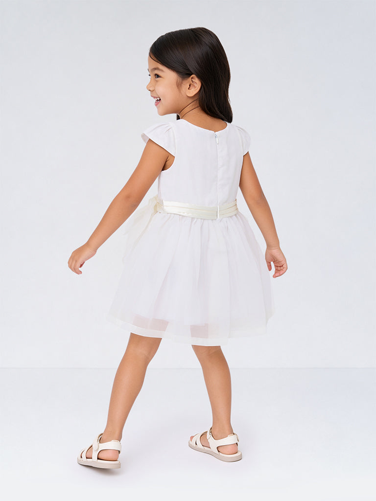 HOP Kids Girls White Bow-Detail Fit and Flare Dress
