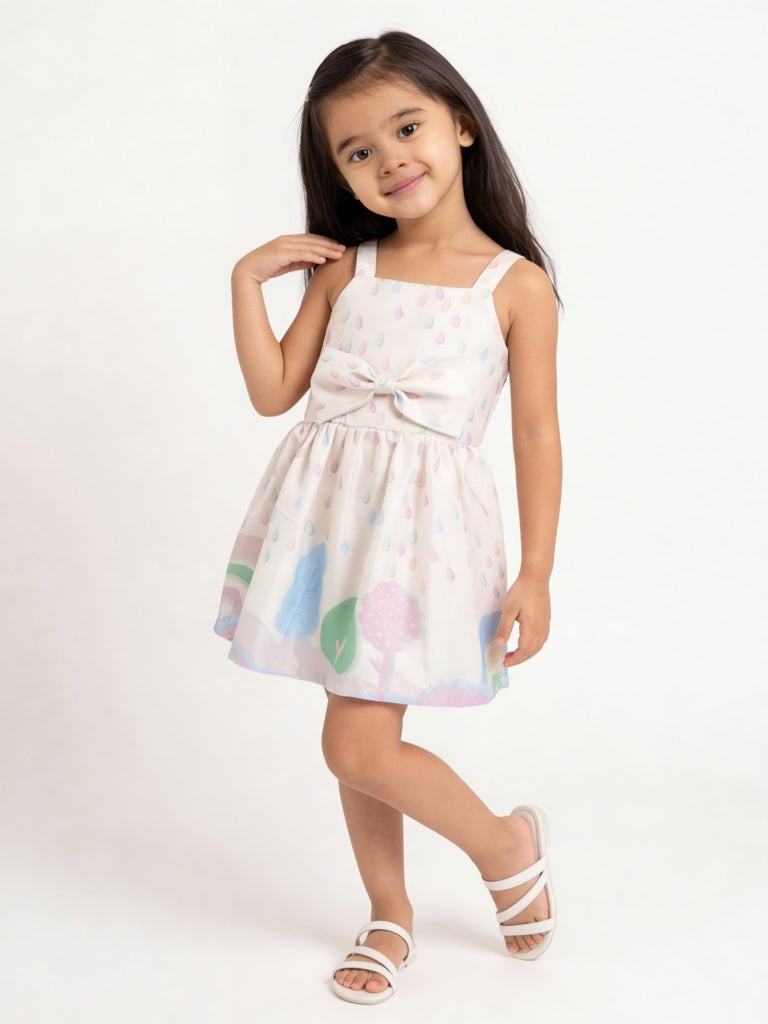HOP Kids Girls Multicolour Printed Bow-Detailed Dress