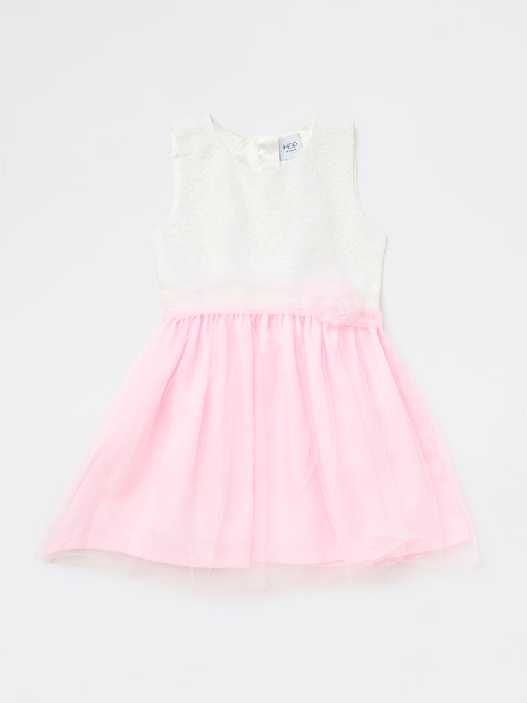HOP Kids Girls Pink Lace Design A-Line Dress