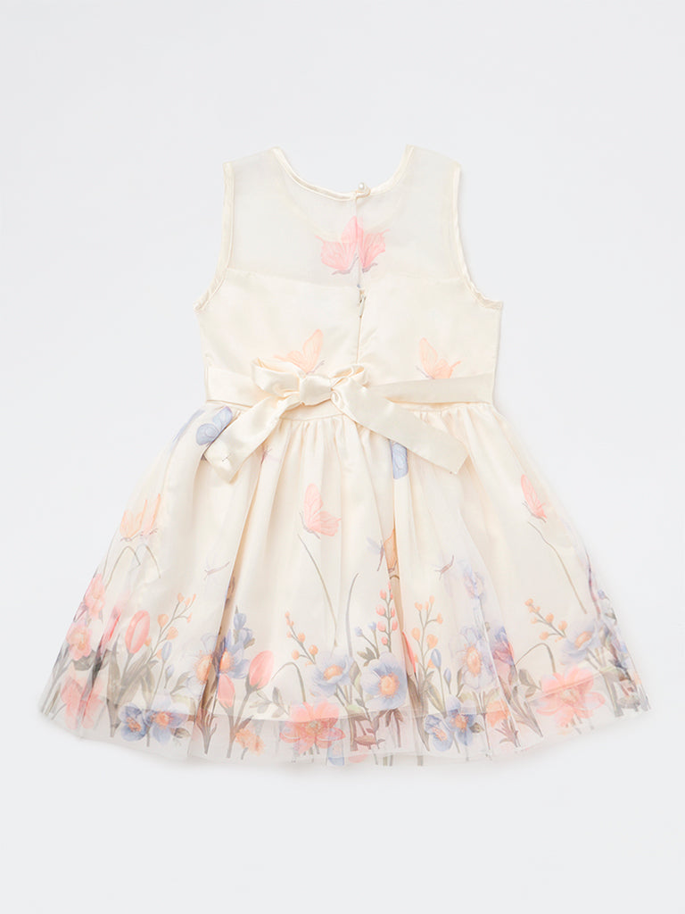 HOP Kids Girls Ivory Floral Printed A-Line Dress