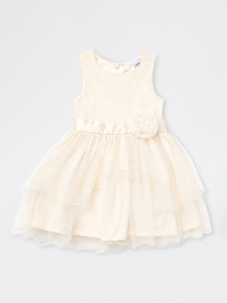HOP Kids Girls Off-White Rosette-Detail Fit-and-Flare Dress