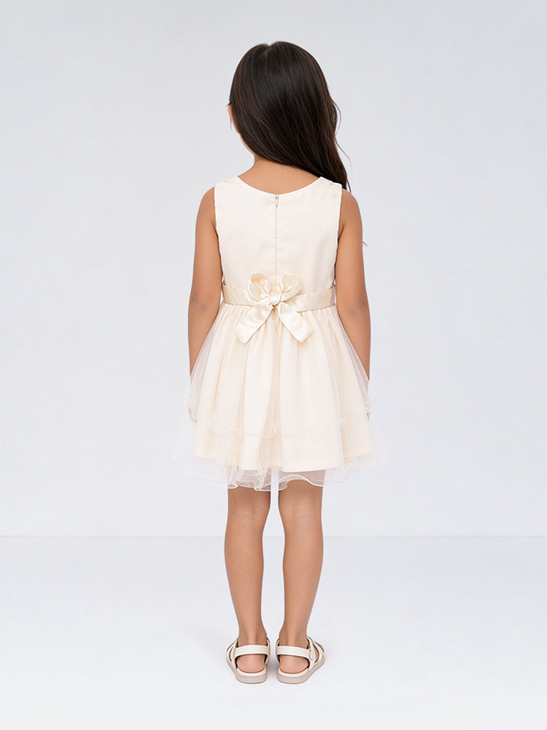 HOP Kids Girls Off-White Rosette-Detail Fit-and-Flare Dress