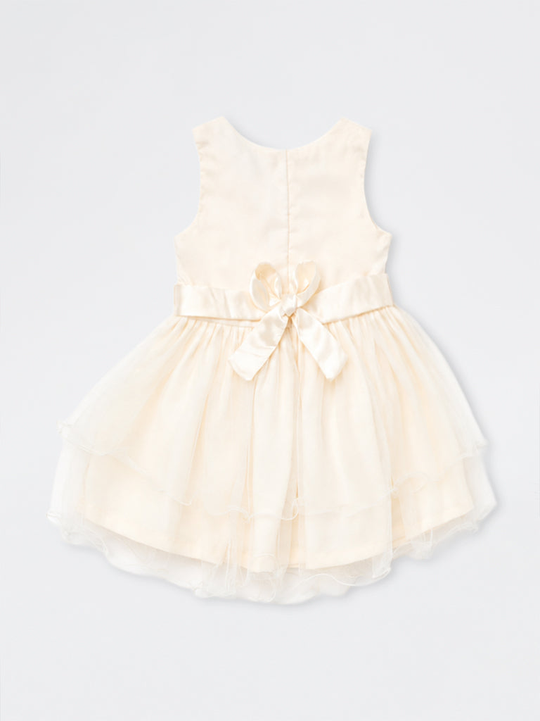 HOP Kids Girls Off-White Rosette-Detail Fit-and-Flare Dress
