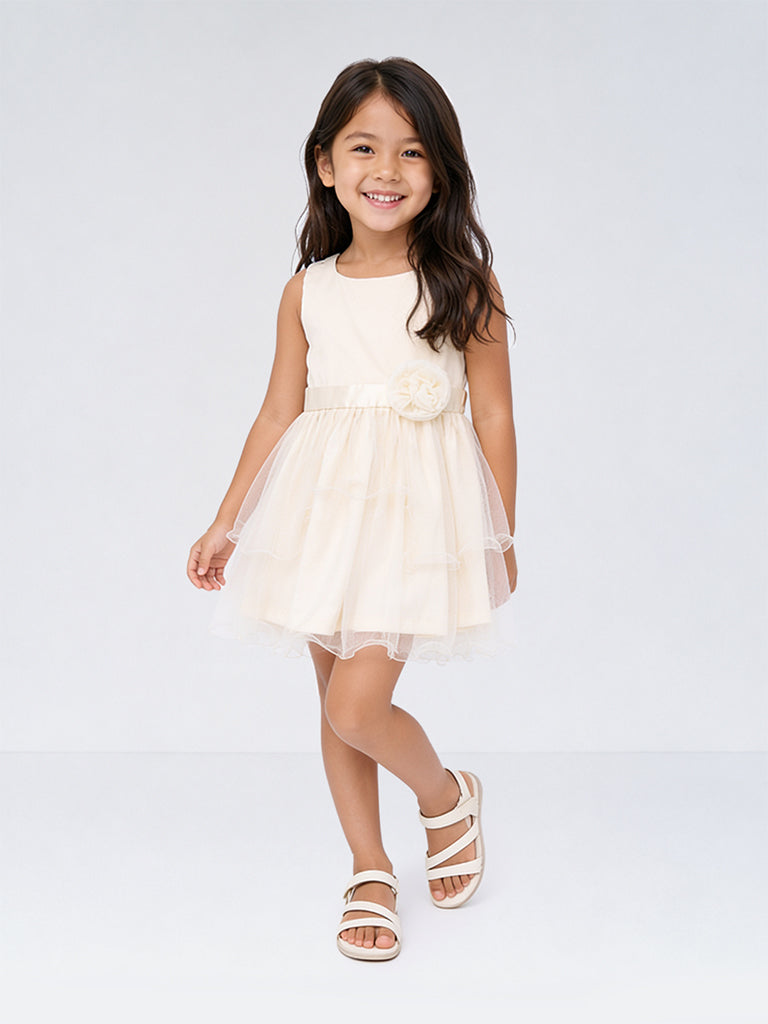 HOP Kids Girls Off-White Rosette-Detail Fit-and-Flare Dress