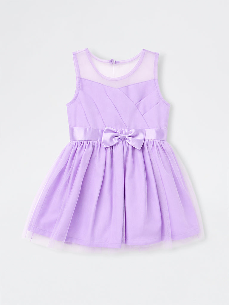 HOP Kids Girls Purple Bow-Detailed Fit-and-Flare Dress